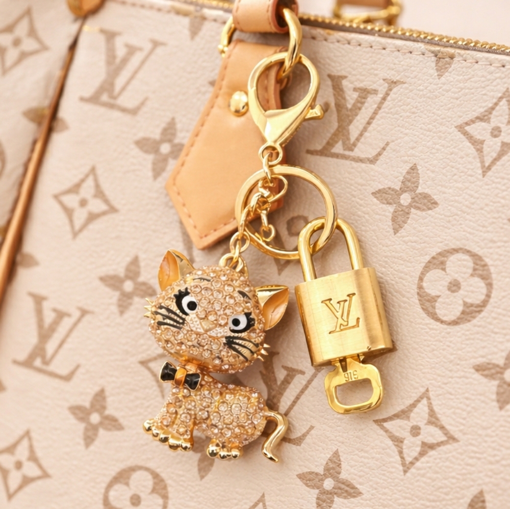 Louis Vuitton Gold Lock 🔒 Authentic LV Key + Unbranded Cat Bag Charm